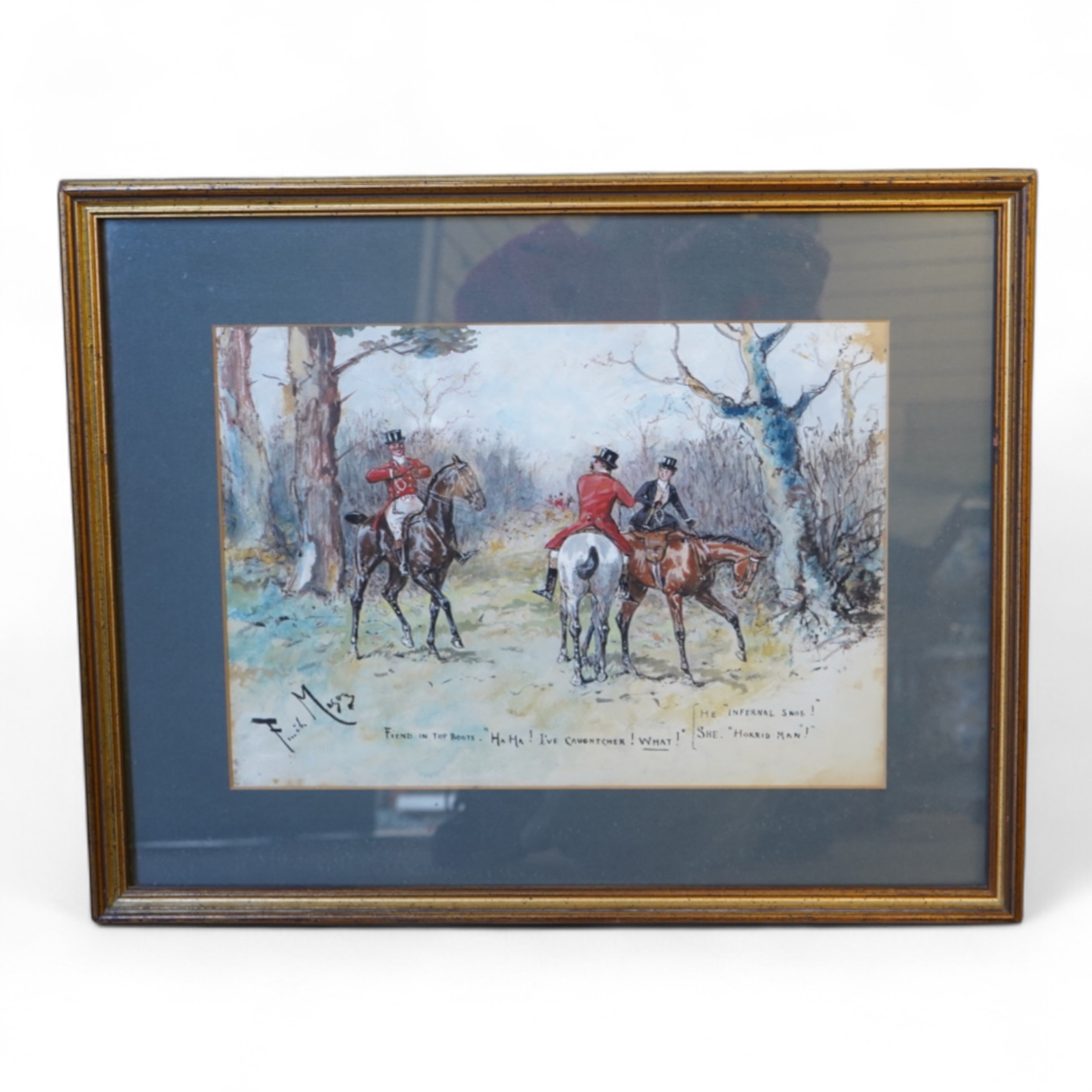 George Finch Mason (1850-1915), three hunting interest watercolours heightened with white, to include: 'Fiend in top boots' and 'Goodbye sweet tart goodbye!', each signed, largest 25 x 36cm